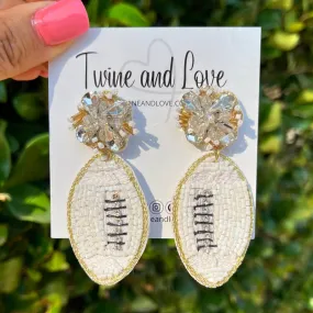 White Football Beaded Earrings
