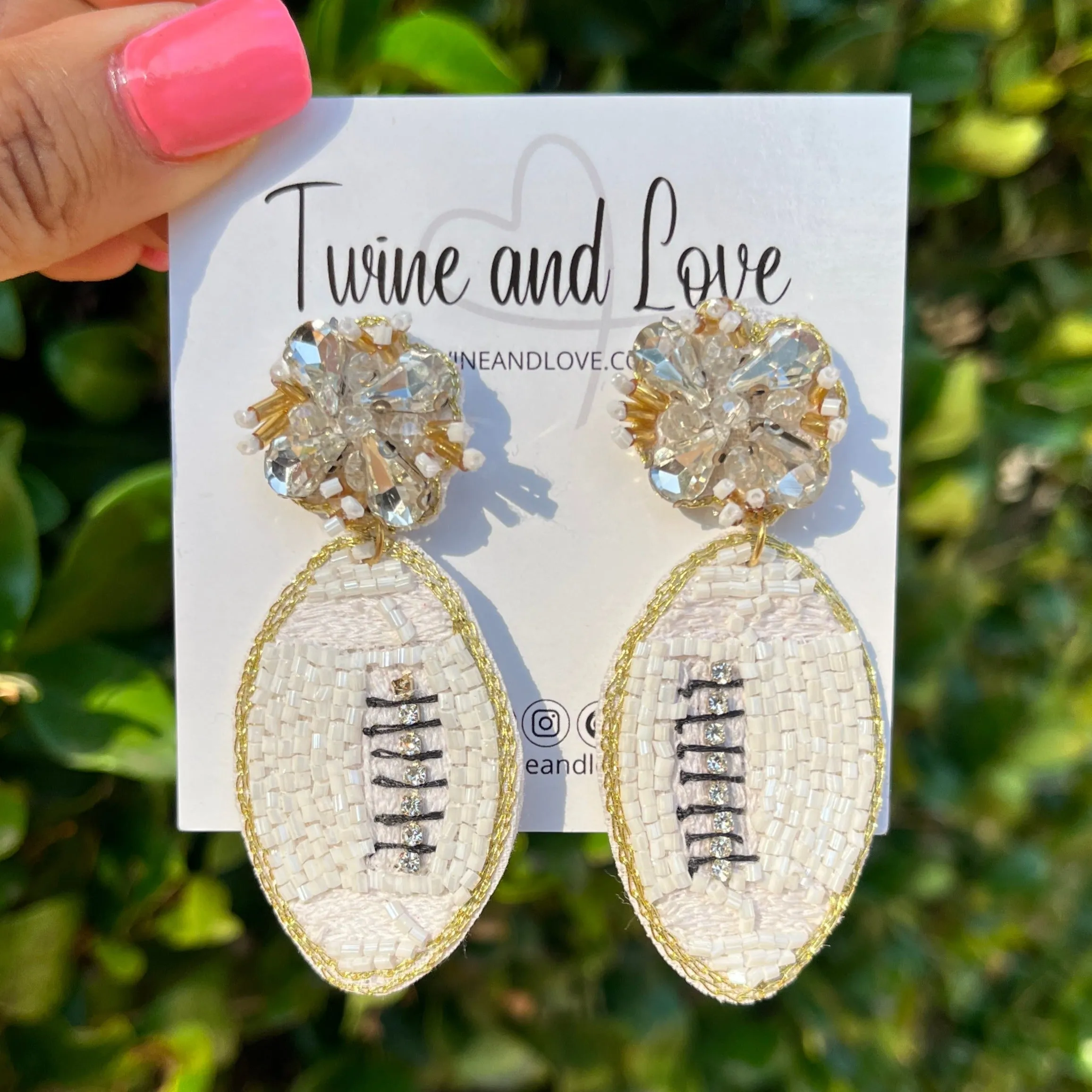 White Football Beaded Earrings