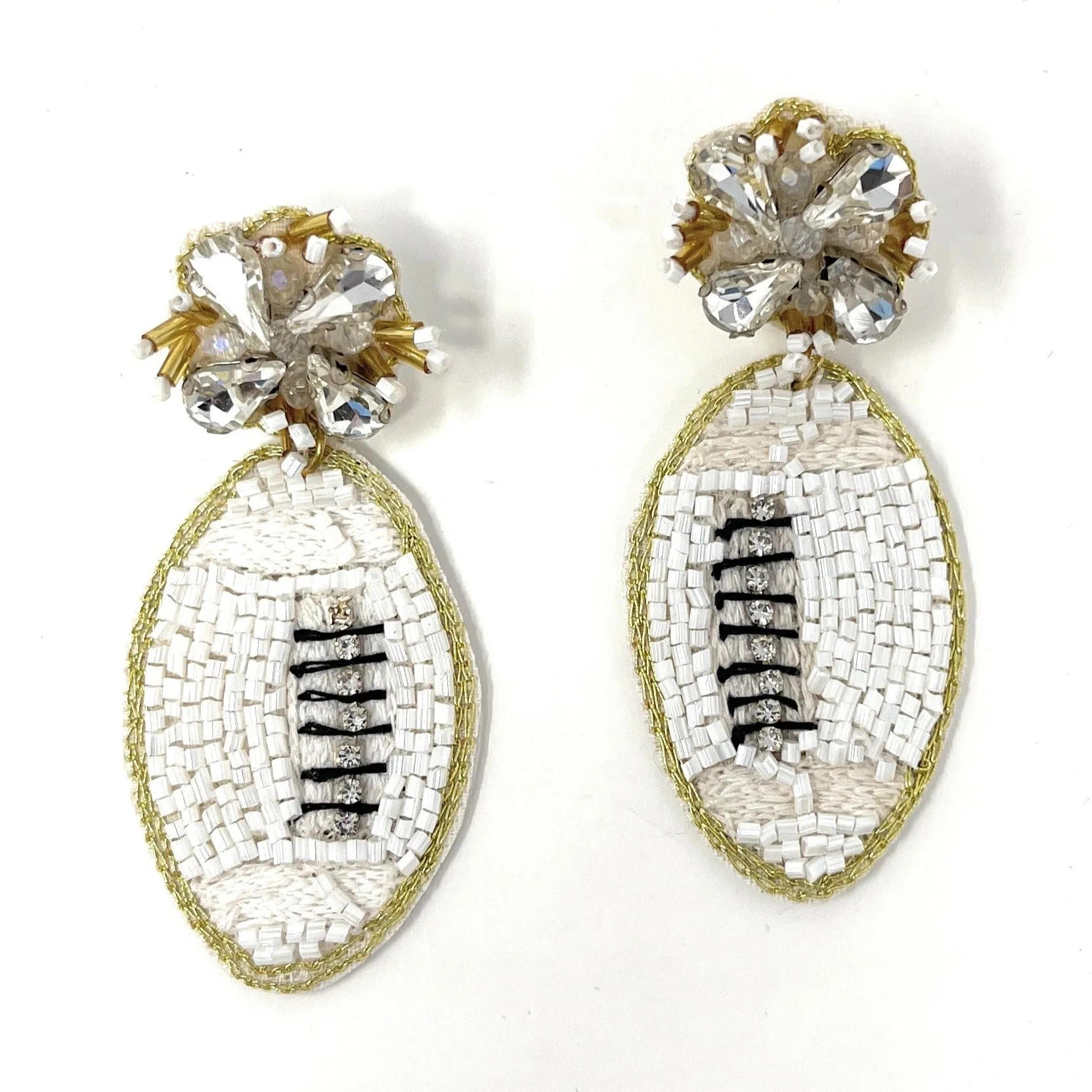 White Football Beaded Earrings