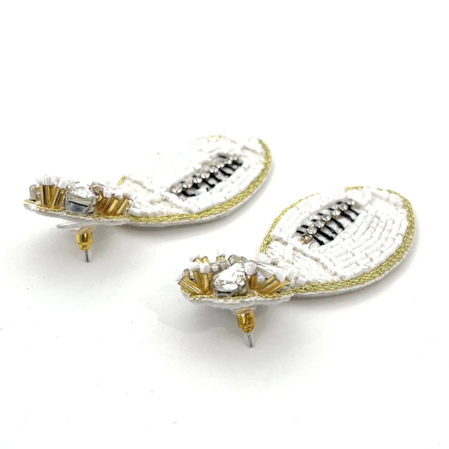 White Football Beaded Earrings