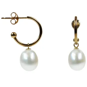 White Freshwater Pearl 18ct Gold Hoop Earrings