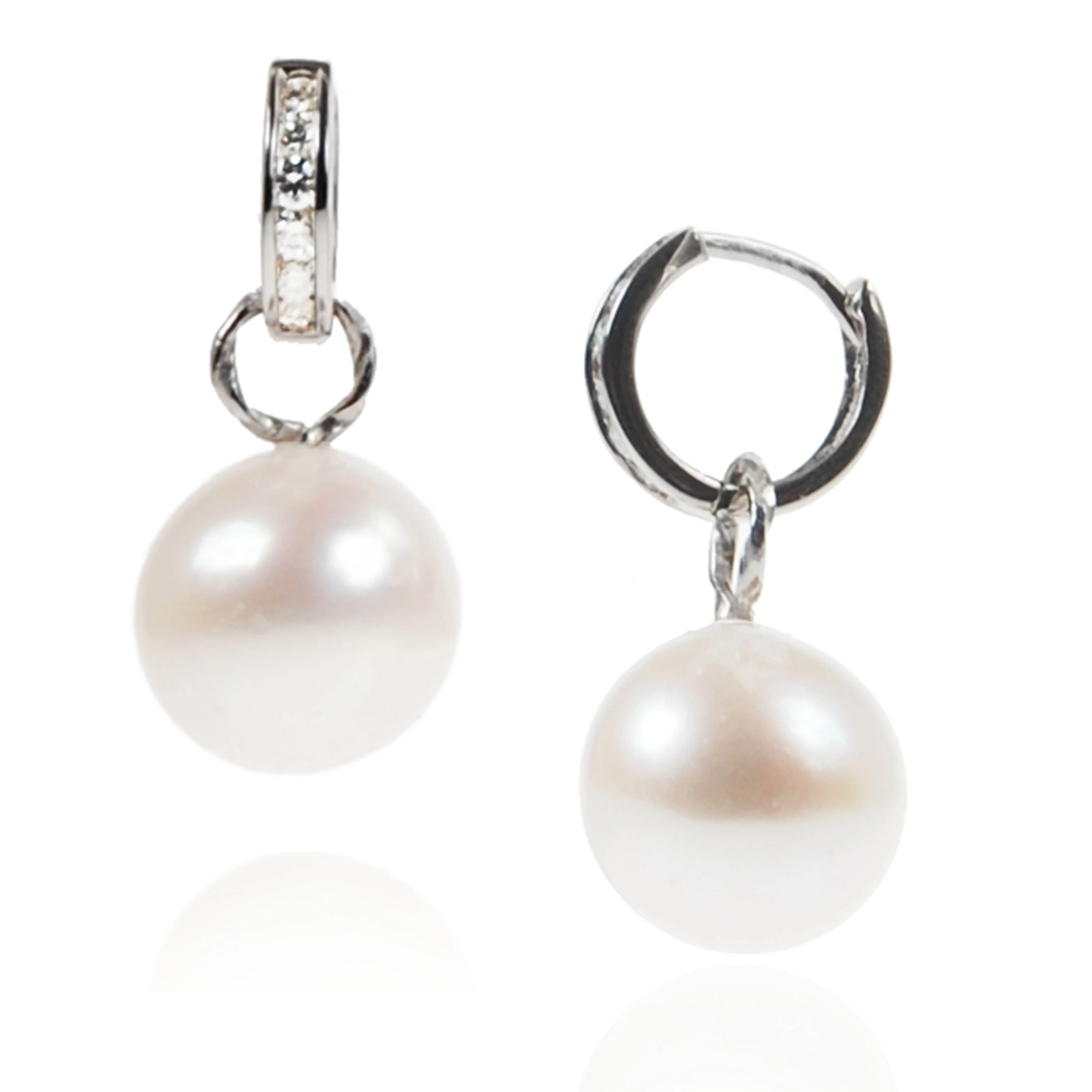 White Freshwater Pearl & Diamond Mini White 'Huggies'