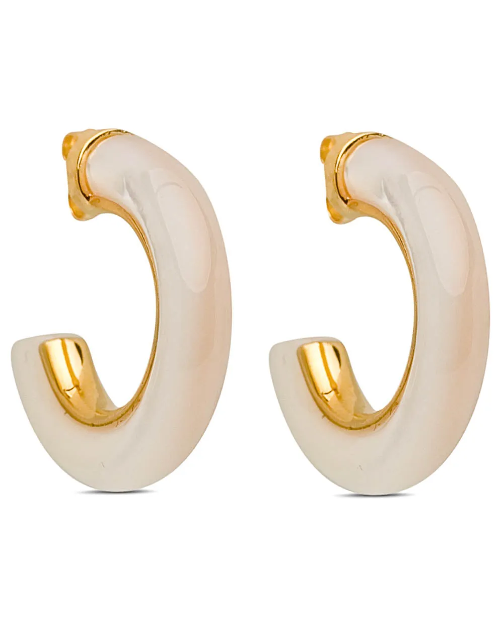 White Mother of Pearl Stone Small Hoop Earrings