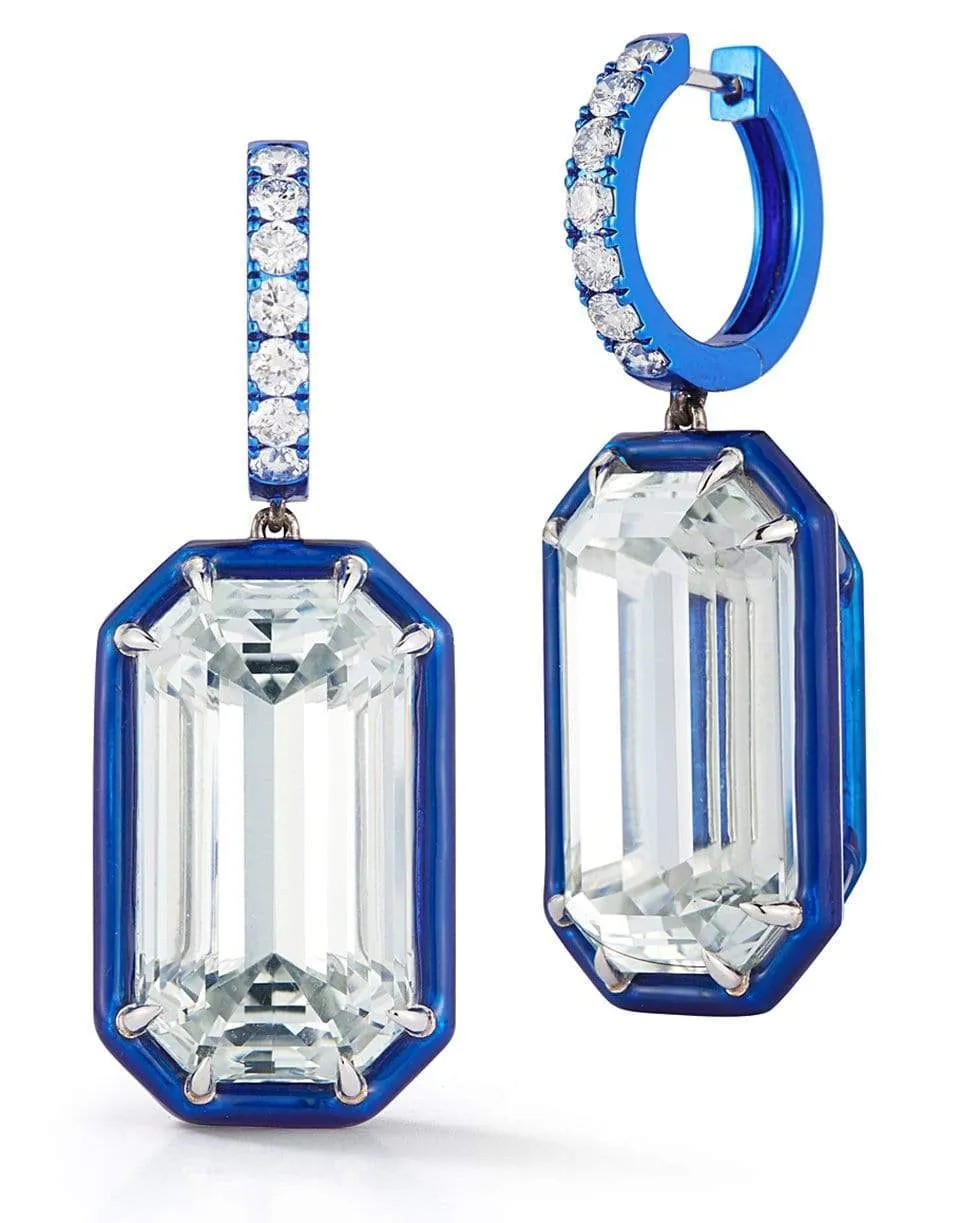 White Topaz and Diamond Earrings with Blue Enamel