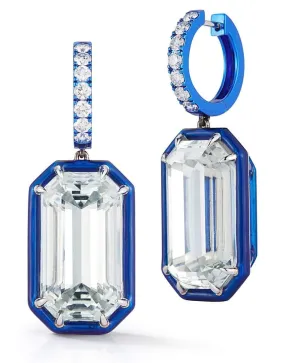 White Topaz and Diamond Earrings with Blue Enamel
